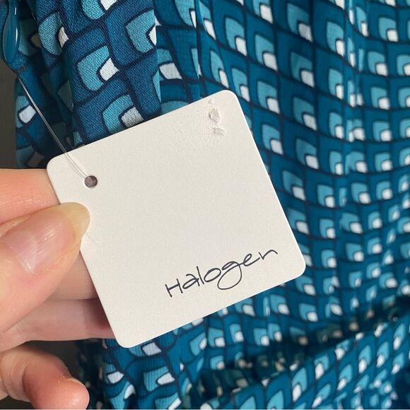 Halogen Teal Blue Square Print Sleeveless Dress Pleated Skirt Sz 4P NWT - Picture 4 of 6